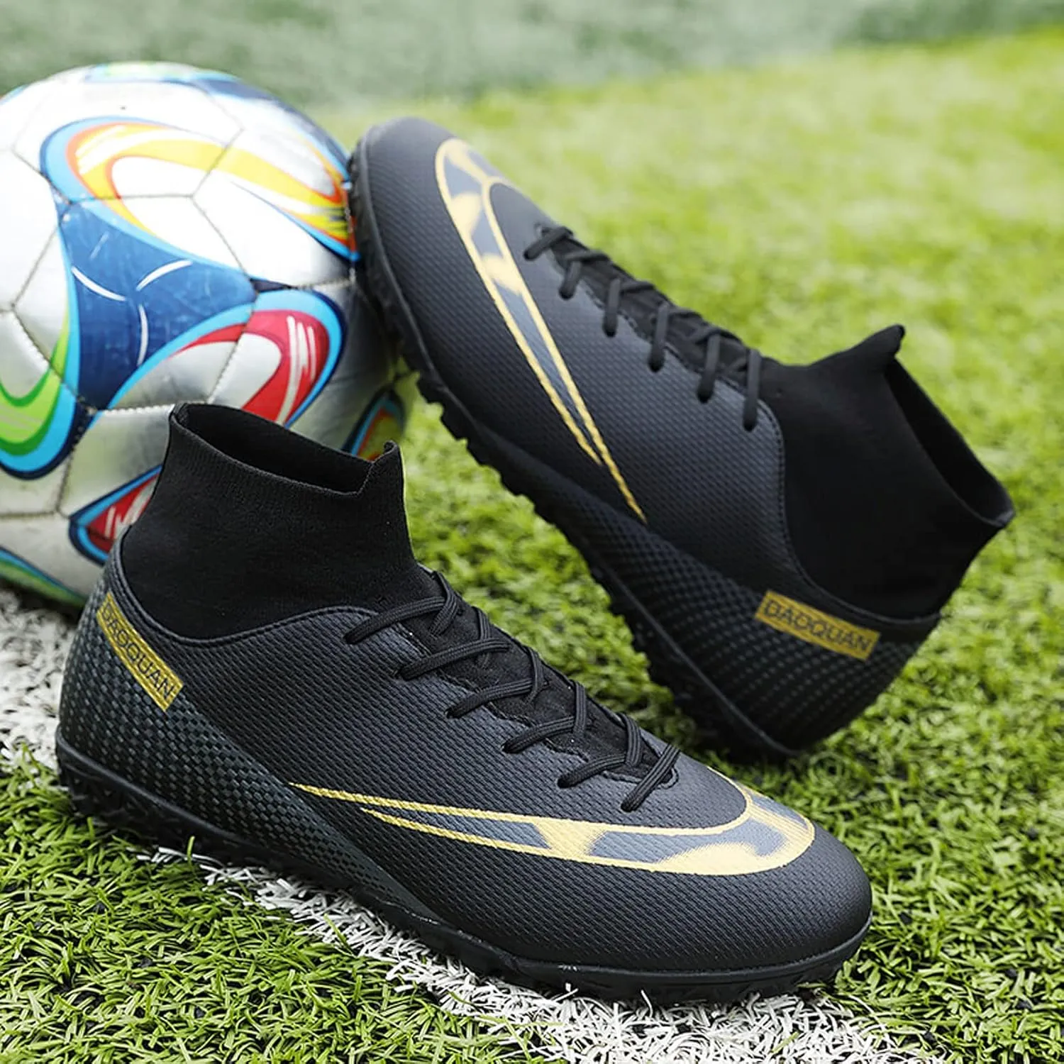 CERYTHRINA Mens Athletic Soccer Boots Kids High-Top Cleats Football Soccer Shoe Outdoor Professional Turf Non-Slip Competition Trainings Sneaker