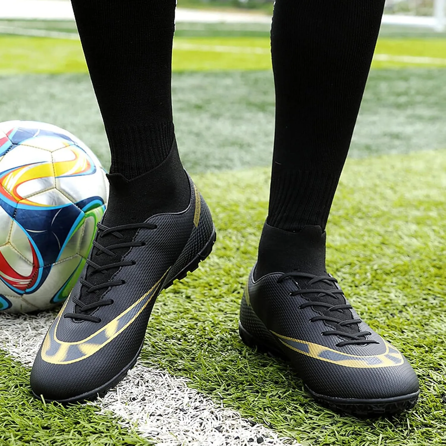 CERYTHRINA Mens Athletic Soccer Boots Kids High-Top Cleats Football Soccer Shoe Outdoor Professional Turf Non-Slip Competition Trainings Sneaker