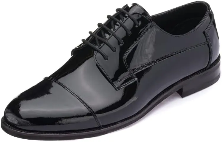 DALGALA Men's Black Patent Leather Big Size Handmade Captoe Formal Dress Shoes