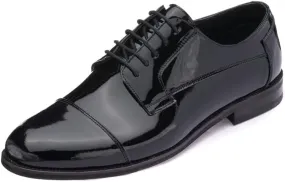 DALGALA Men's Black Patent Leather Big Size Handmade Captoe Formal Dress Shoes