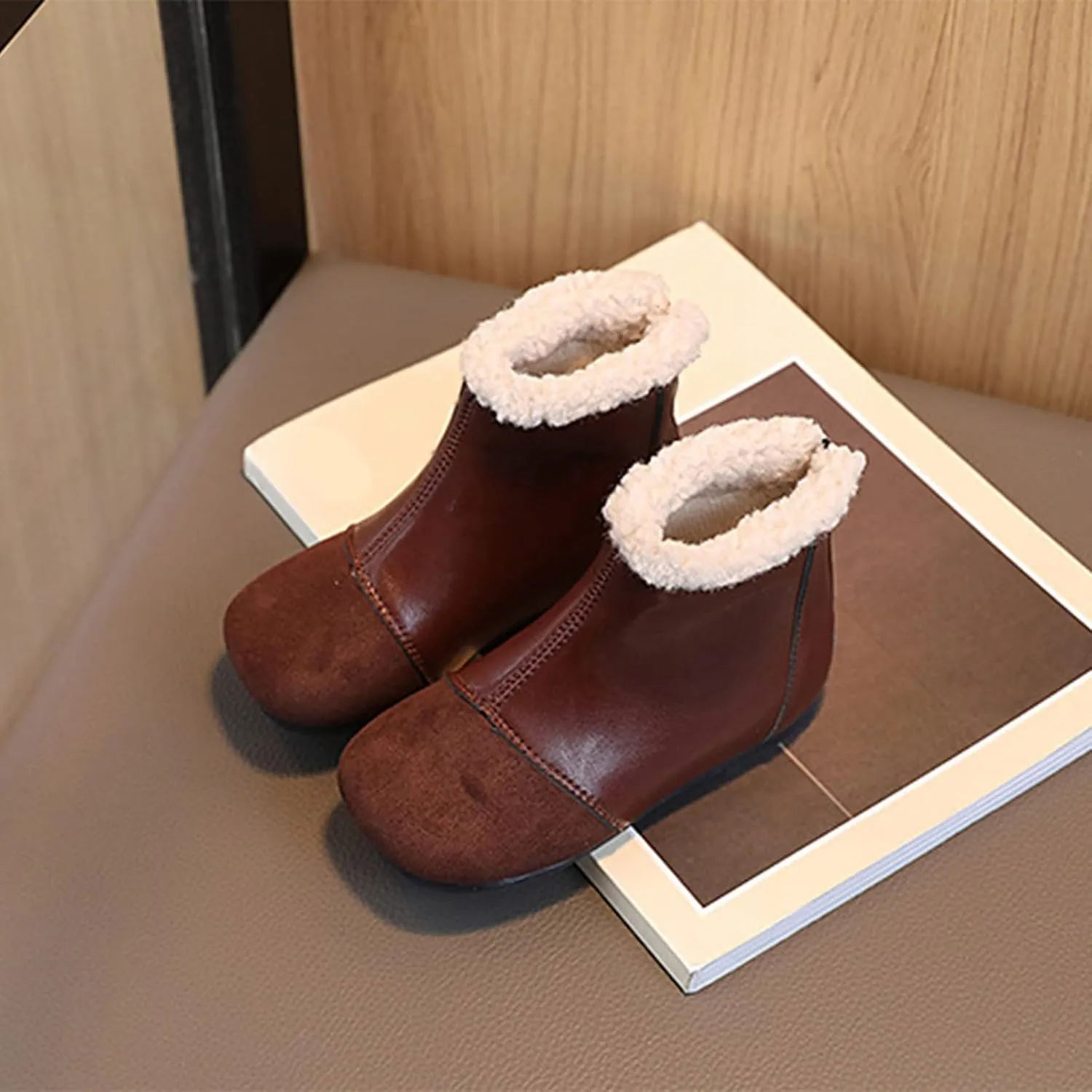 Fashion Winter Children Boots Boys and Girls Ankle Boots Flat Bottom Flat Heel Round Toe Solid Toddler Rain Boots Size 6