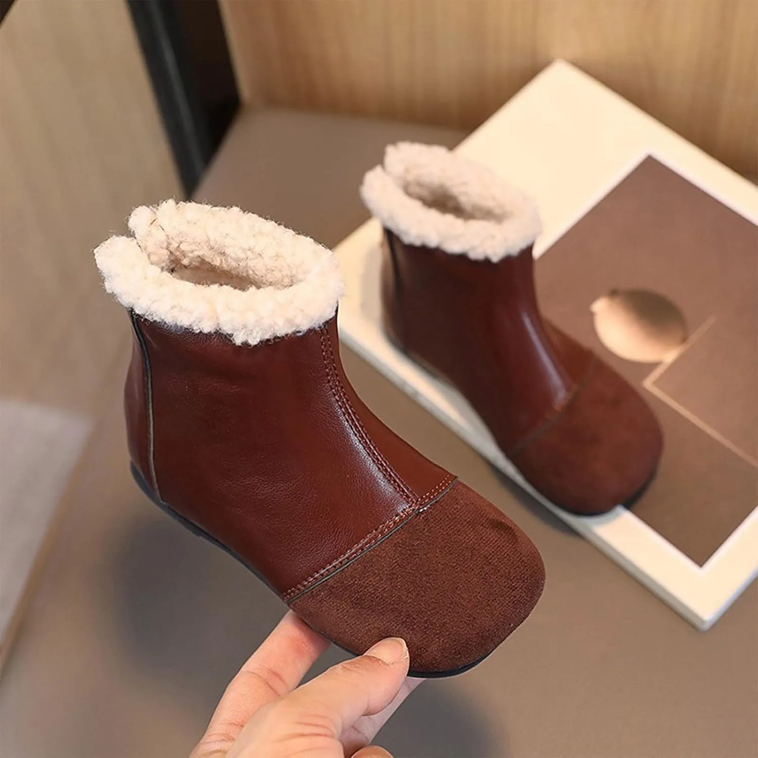 Fashion Winter Children Boots Boys and Girls Ankle Boots Flat Bottom Flat Heel Round Toe Solid Toddler Rain Boots Size 6