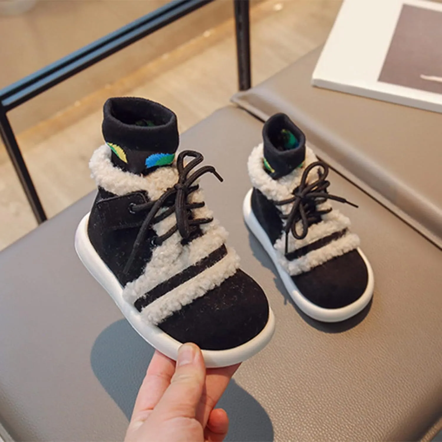 Fashion Winter Children Boots Boys and Girls Flat Ankle Boots High Top Cotton Wool for Warmth and Kid Girl Winter Boots