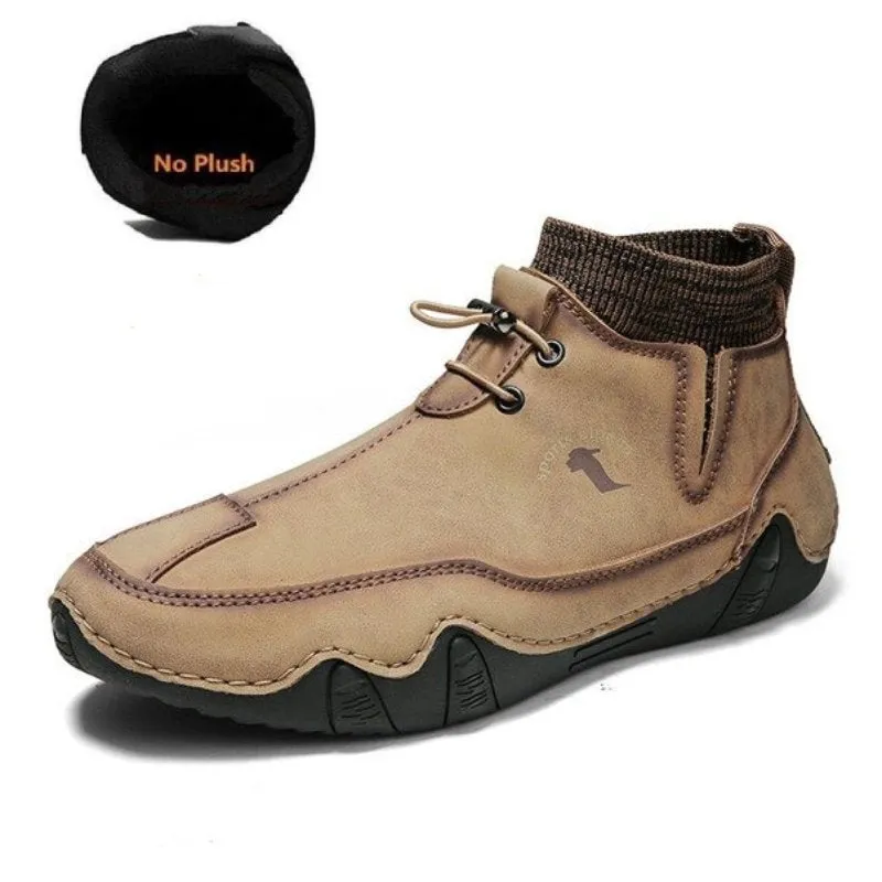 Groovywish Men Ankle Boots Plush Leather Walking Orthopedic Shoes