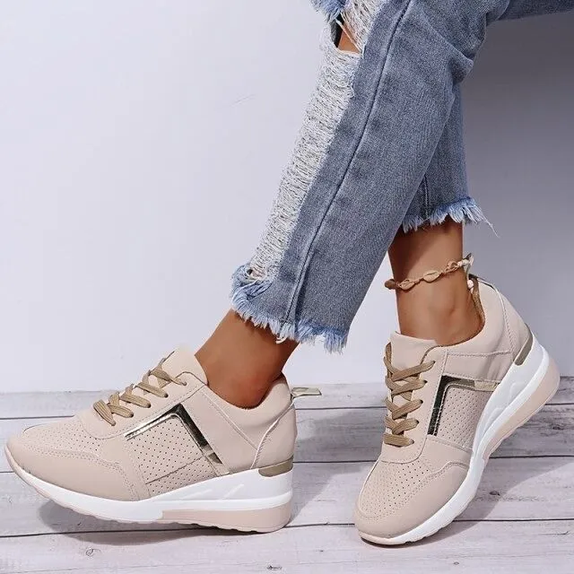 Groovywish Women Orthopedic Sneakers Lace-up Wedge Sport Design