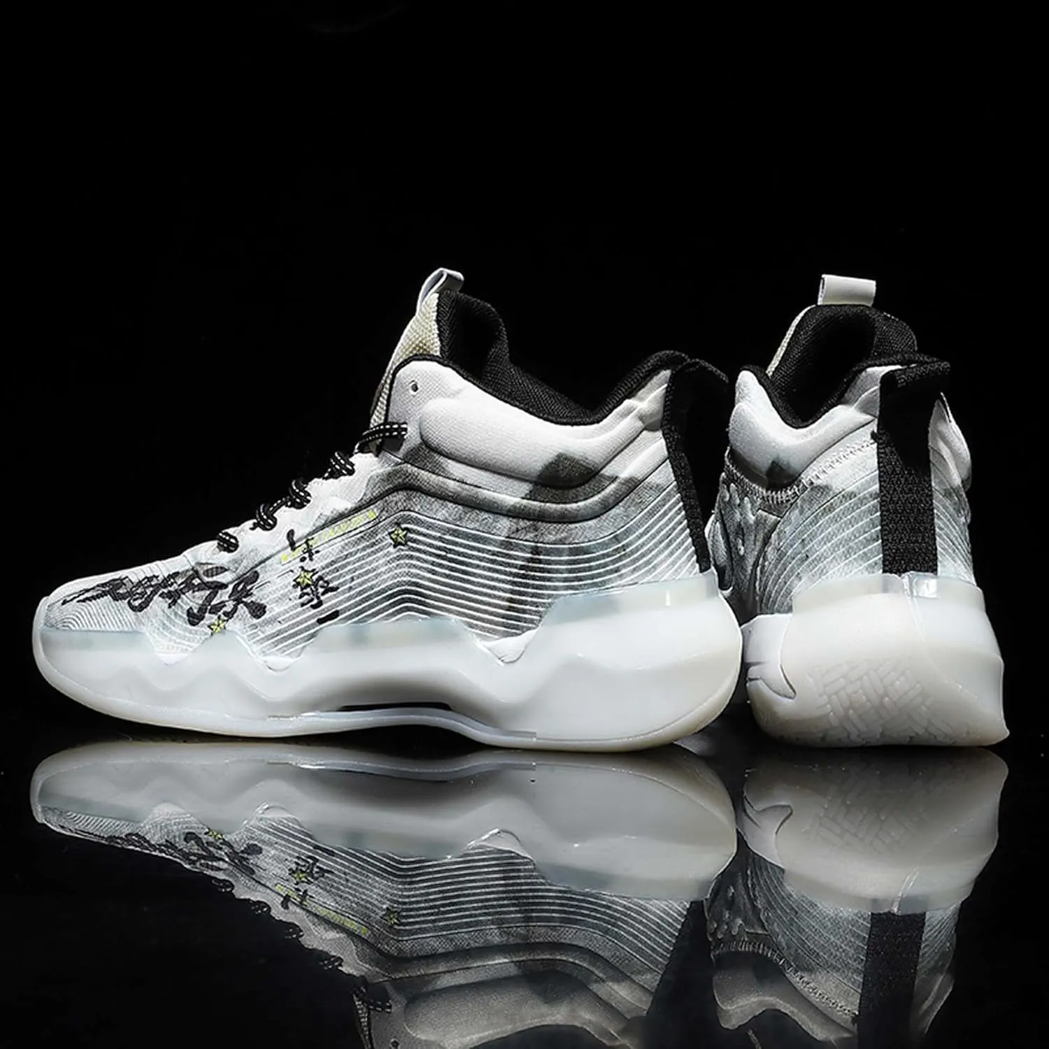 Mens and Womens Mid Top Lace Up Basketball Sneakers Comfortable and Breathable Running Shoes Anti Slip and Wear Resistant Walking Shoes Couple Park Walking Shoes Fitness Training Shoes
