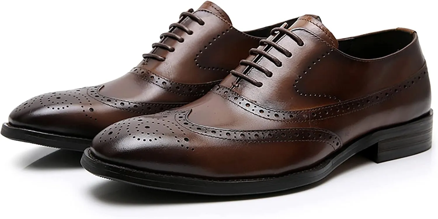 Men's Dress Shoes Lace Up Formal Oxford Modern Formal Oxford Casual Shoes Comfortable Wedding Shoes Non Slip Business Shoes,Brown,8US/41EU
