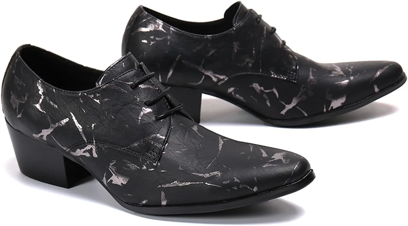 Men's Leather Shoes, Lace-Up 6 Cm Heighten Dress Shoes Genuine Leather Large Size Low Top Pointed Toe Formal Suit Shoes Breathable Casual Shoes