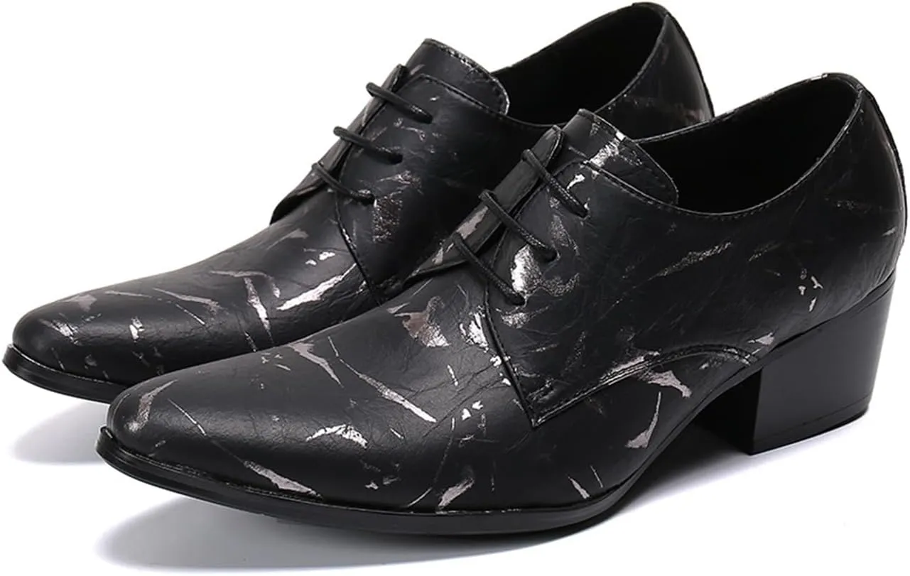 Men's Leather Shoes, Lace-Up 6 Cm Heighten Dress Shoes Genuine Leather Large Size Low Top Pointed Toe Formal Suit Shoes Breathable Casual Shoes