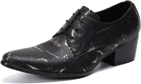 Men's Leather Shoes, Lace-Up 6 Cm Heighten Dress Shoes Genuine Leather Large Size Low Top Pointed Toe Formal Suit Shoes Breathable Casual Shoes