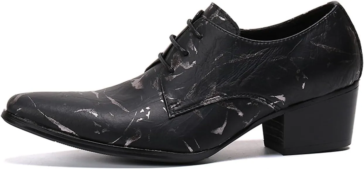 Men's Leather Shoes, Lace-Up 6 Cm Heighten Dress Shoes Genuine Leather Large Size Low Top Pointed Toe Formal Suit Shoes Breathable Casual Shoes