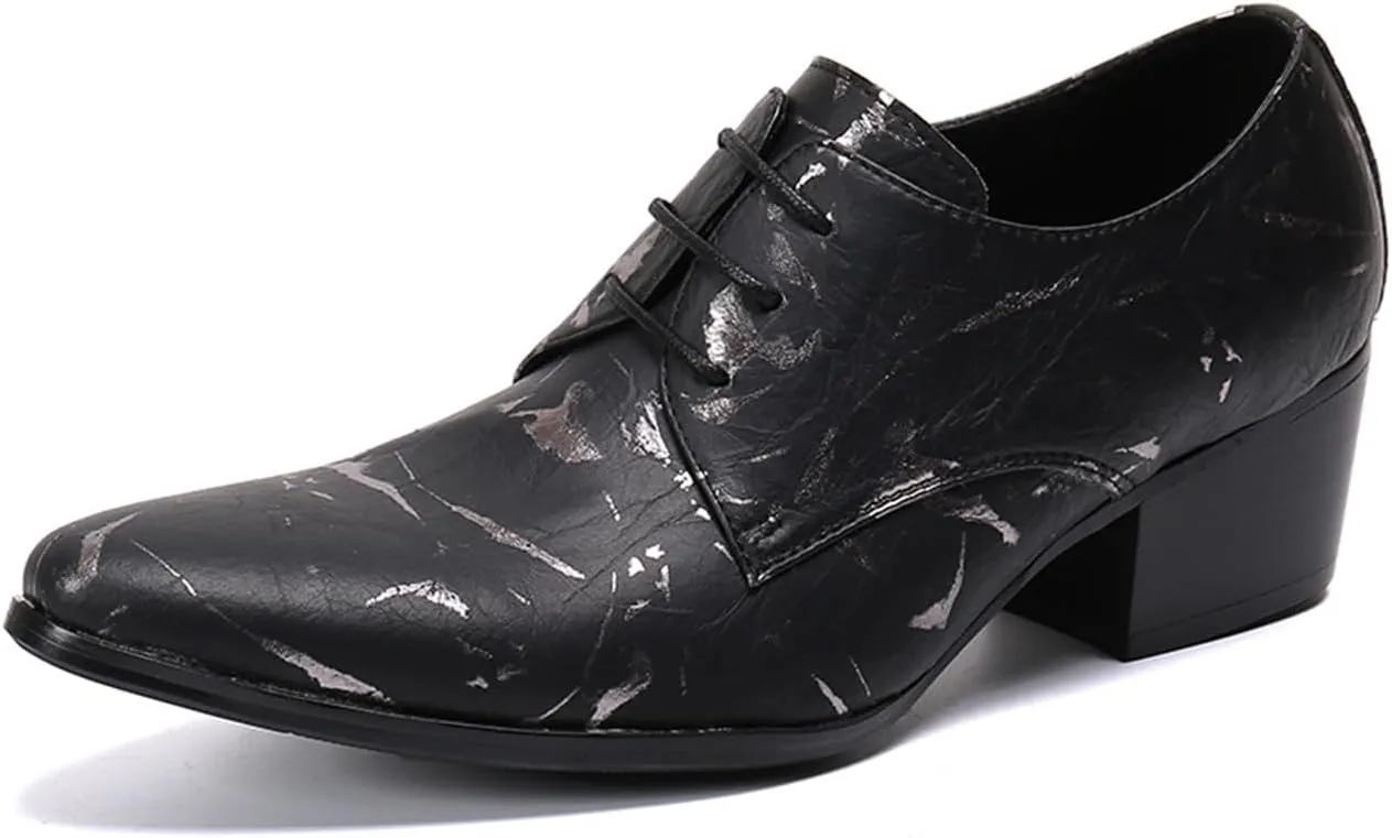 Men's Leather Shoes, Lace-Up 6 Cm Heighten Dress Shoes Genuine Leather Large Size Low Top Pointed Toe Formal Suit Shoes Breathable Casual Shoes