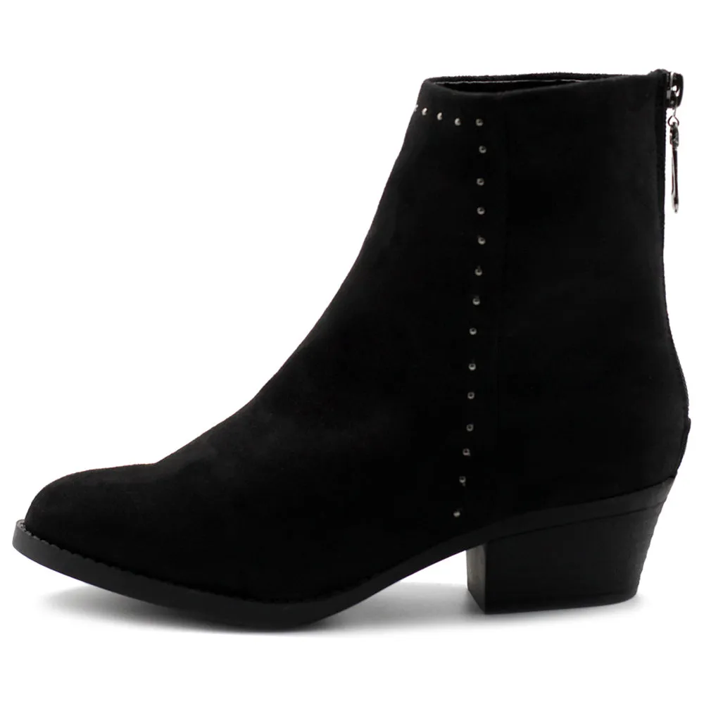 Ollio Women's Shoes Faux Suede Faux Leather Stud Stacked Heel Ankle Boots