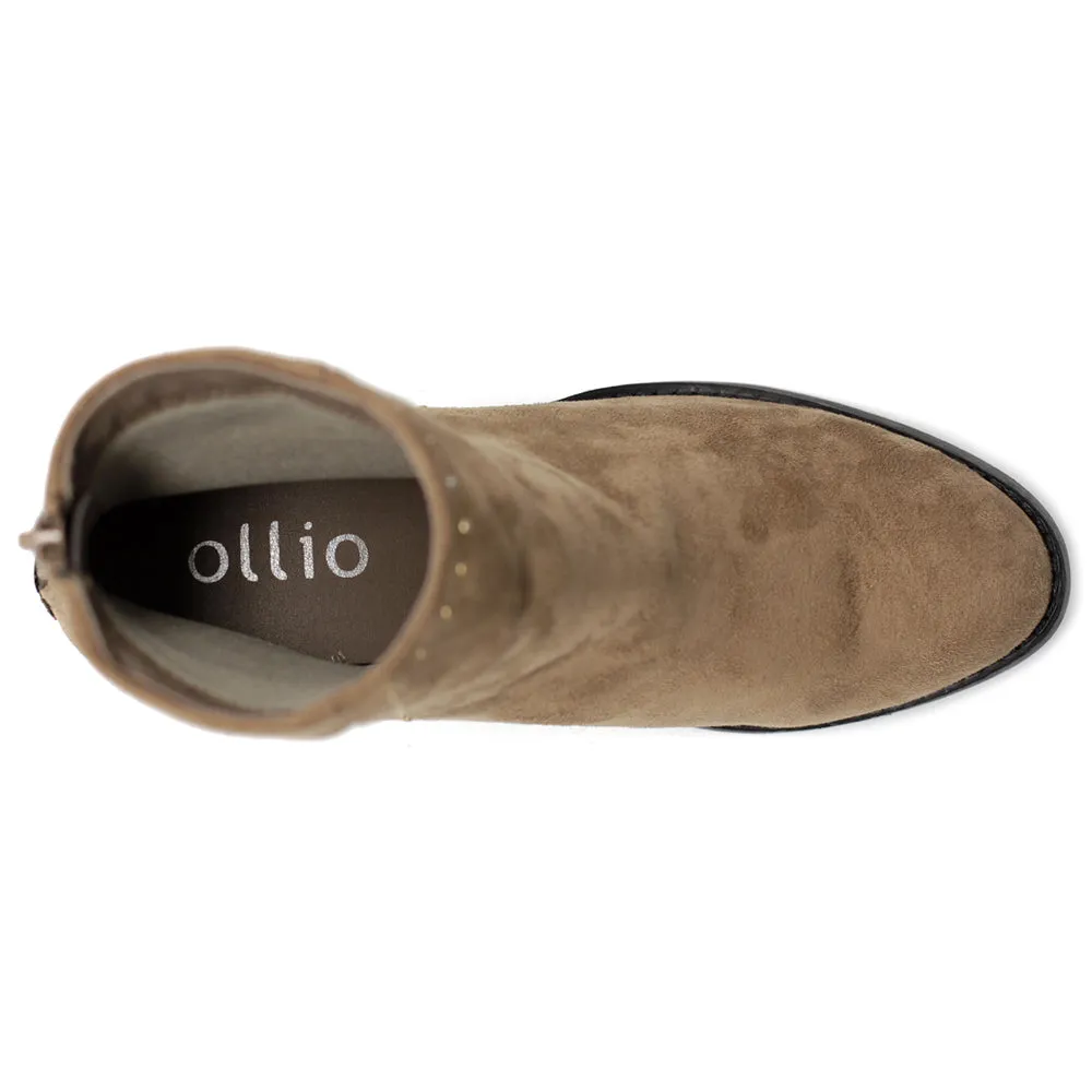 Ollio Women's Shoes Faux Suede Faux Leather Stud Stacked Heel Ankle Boots