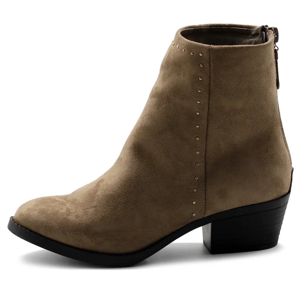 Ollio Women's Shoes Faux Suede Faux Leather Stud Stacked Heel Ankle Boots
