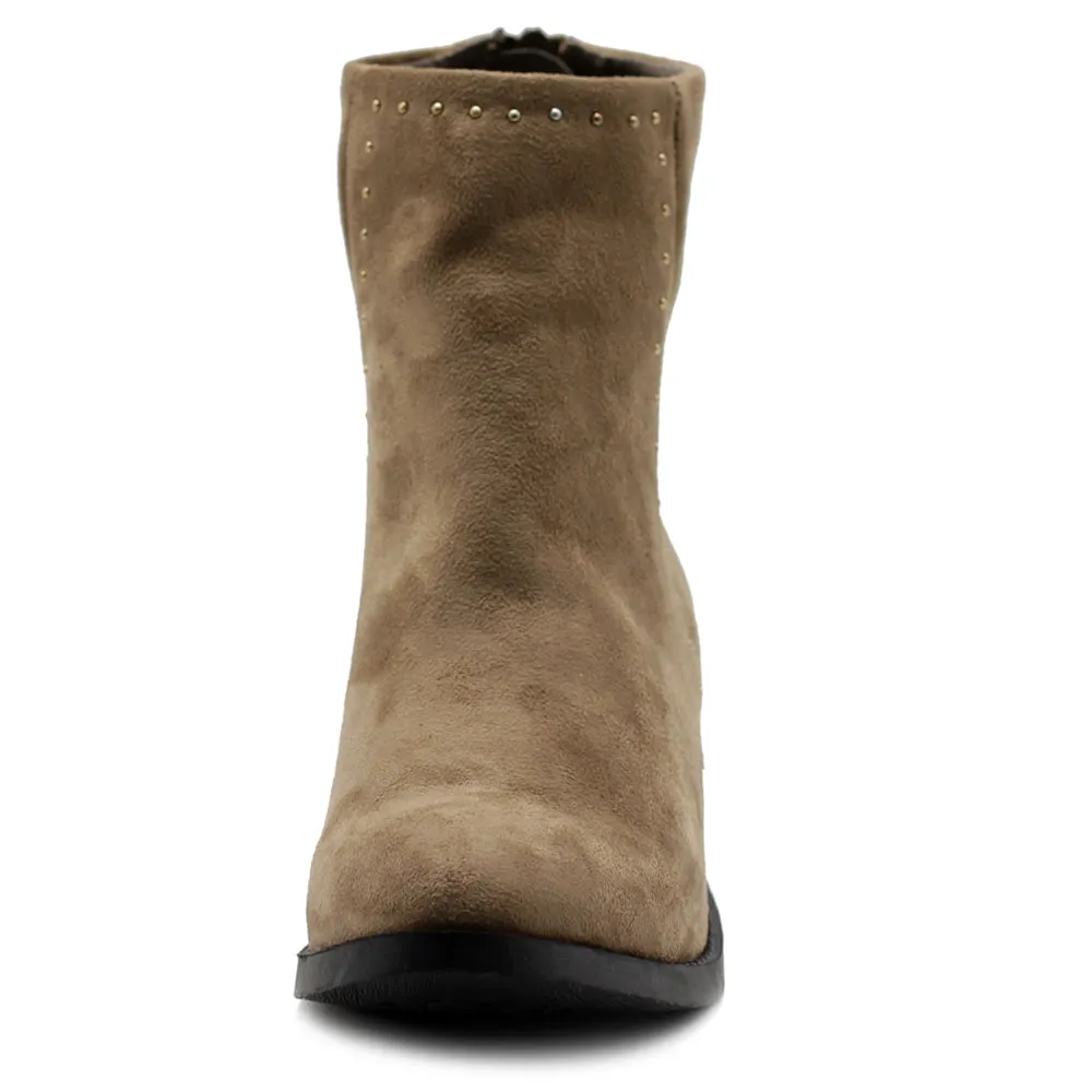 Ollio Women's Shoes Faux Suede Faux Leather Stud Stacked Heel Ankle Boots