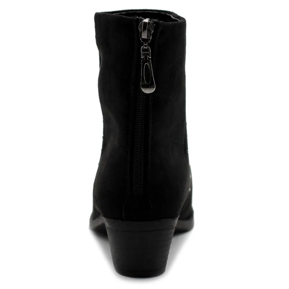 Ollio Women's Shoes Faux Suede Faux Leather Stud Stacked Heel Ankle Boots