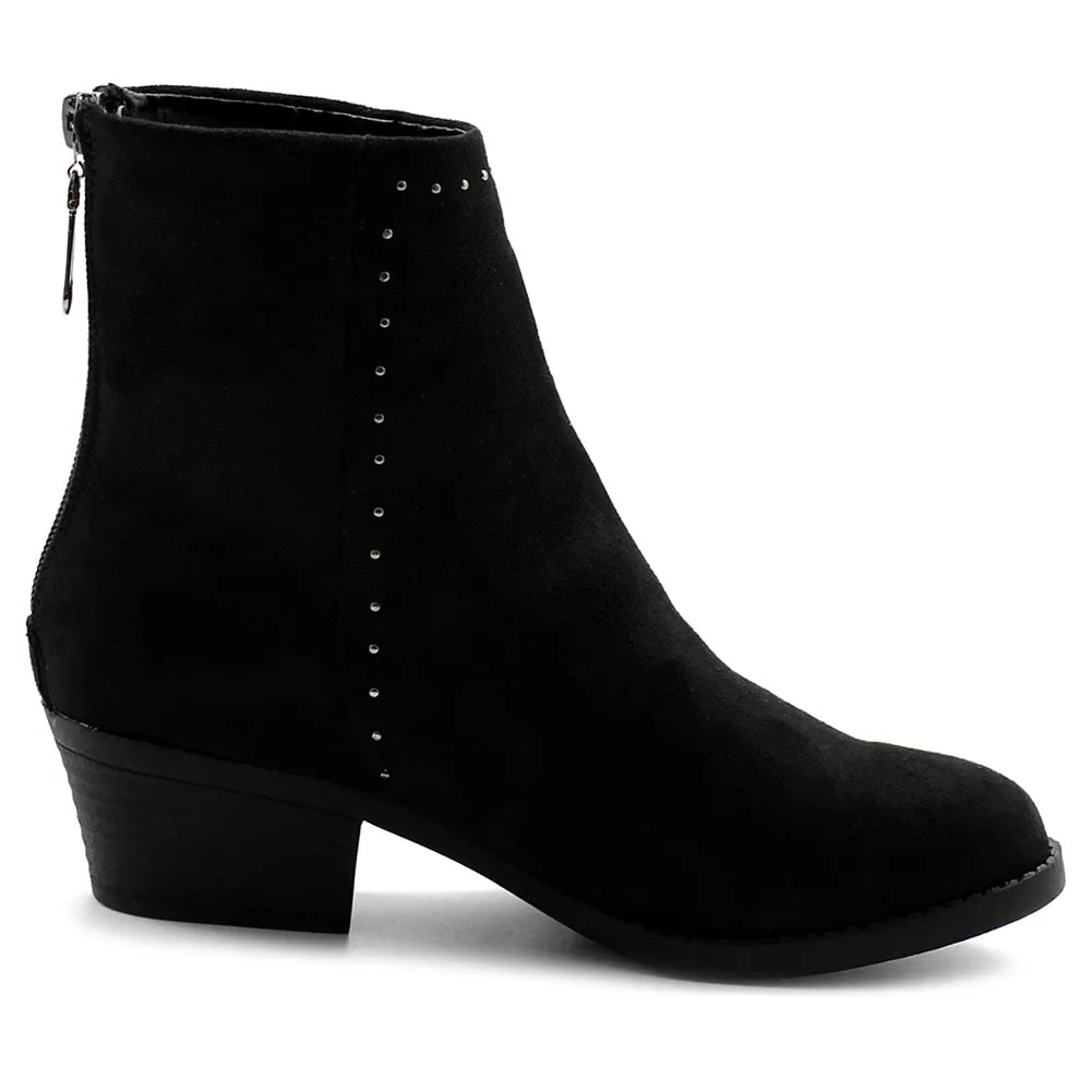 Ollio Women's Shoes Faux Suede Faux Leather Stud Stacked Heel Ankle Boots