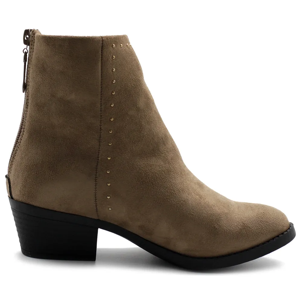 Ollio Women's Shoes Faux Suede Faux Leather Stud Stacked Heel Ankle Boots