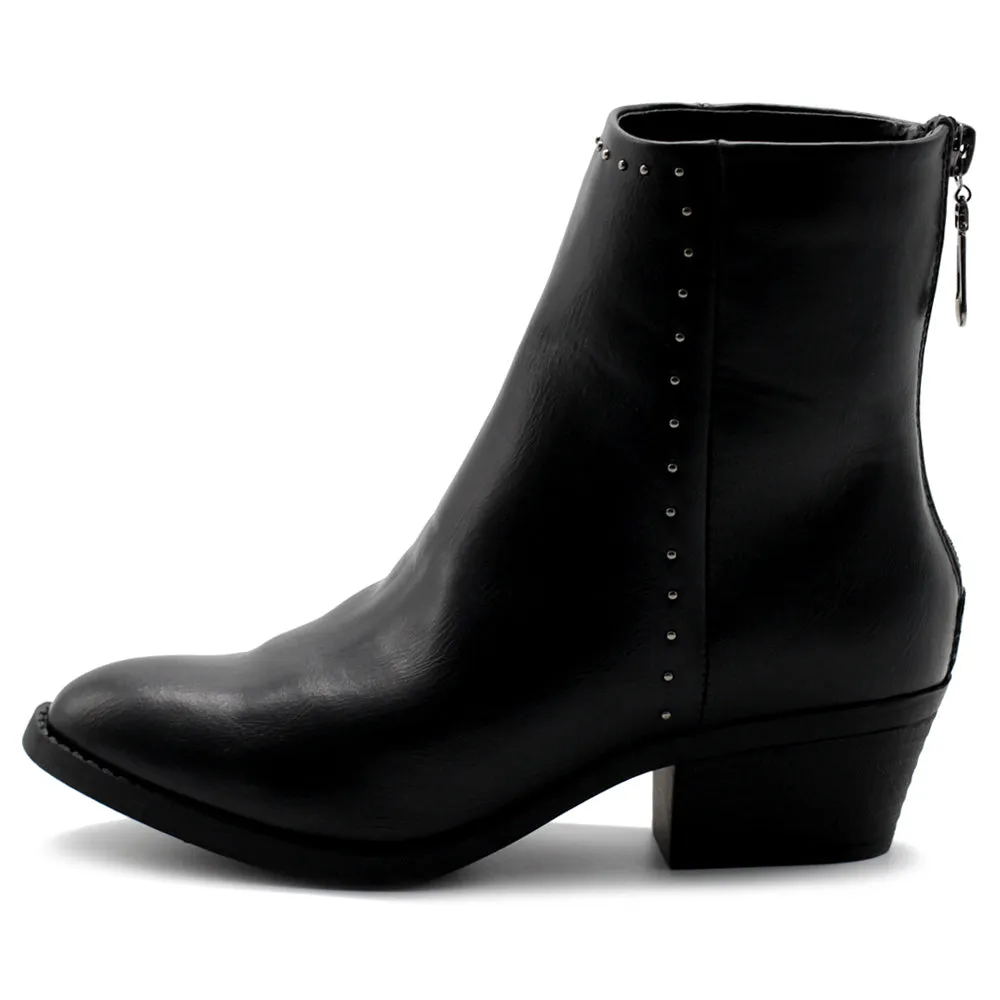 Ollio Women's Shoes Faux Suede Faux Leather Stud Stacked Heel Ankle Boots