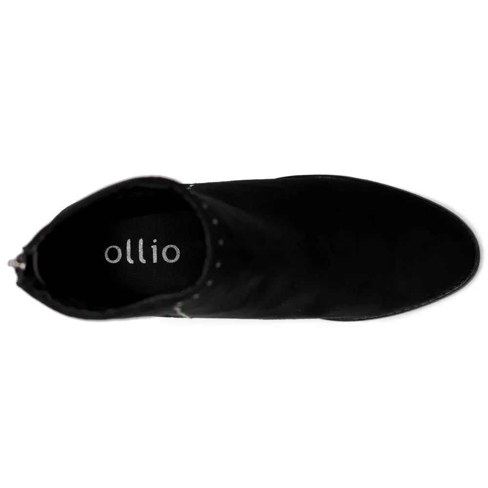 Ollio Women's Shoes Faux Suede Faux Leather Stud Stacked Heel Ankle Boots