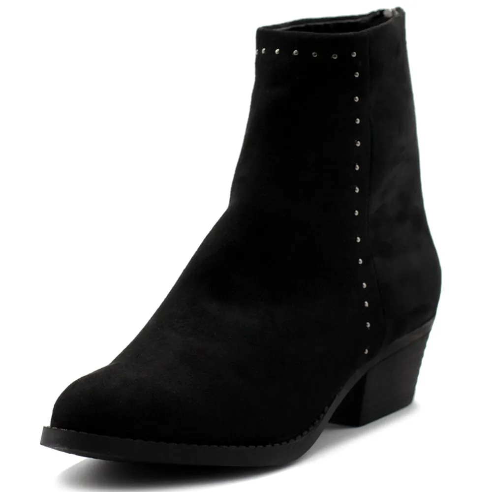 Ollio Women's Shoes Faux Suede Faux Leather Stud Stacked Heel Ankle Boots