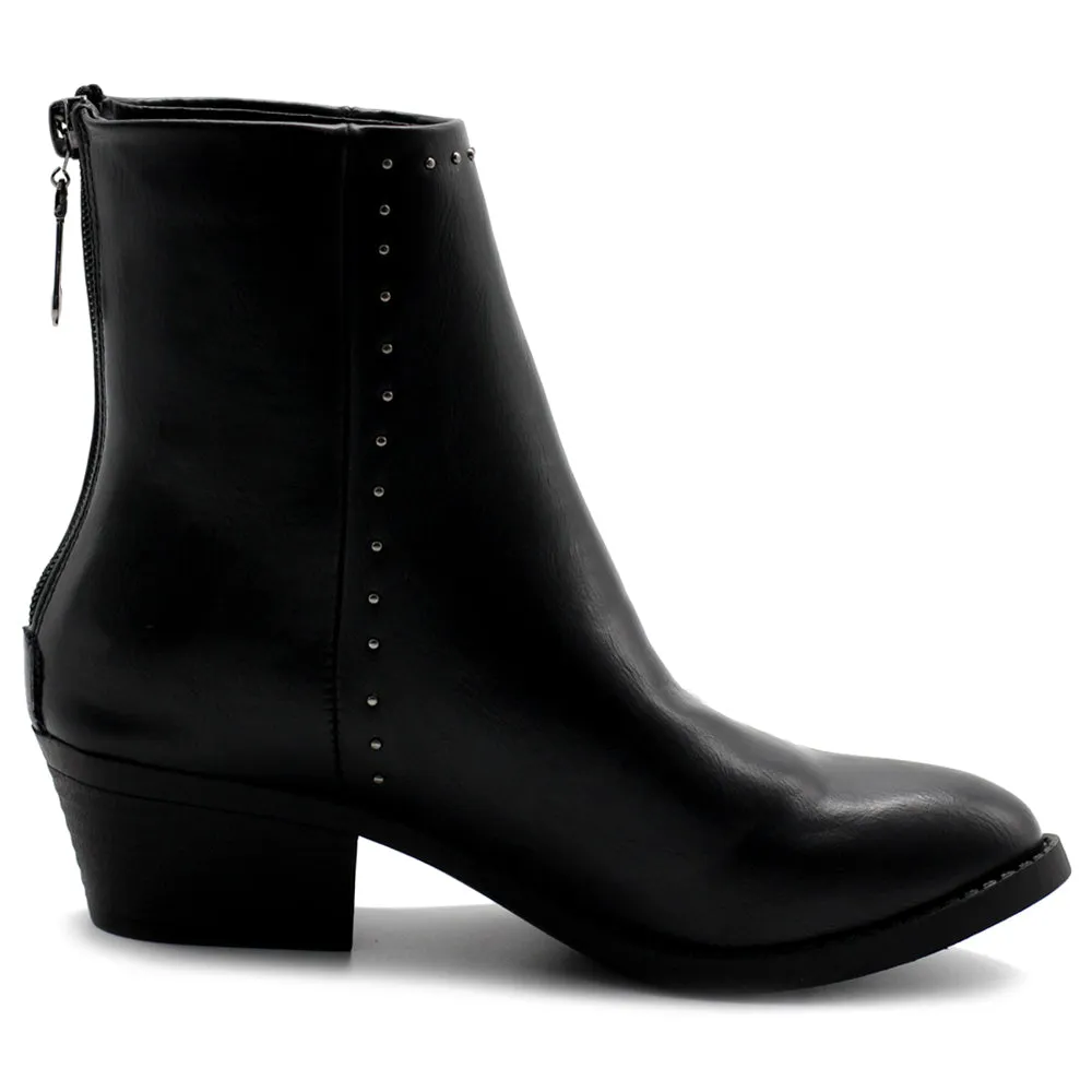Ollio Women's Shoes Faux Suede Faux Leather Stud Stacked Heel Ankle Boots