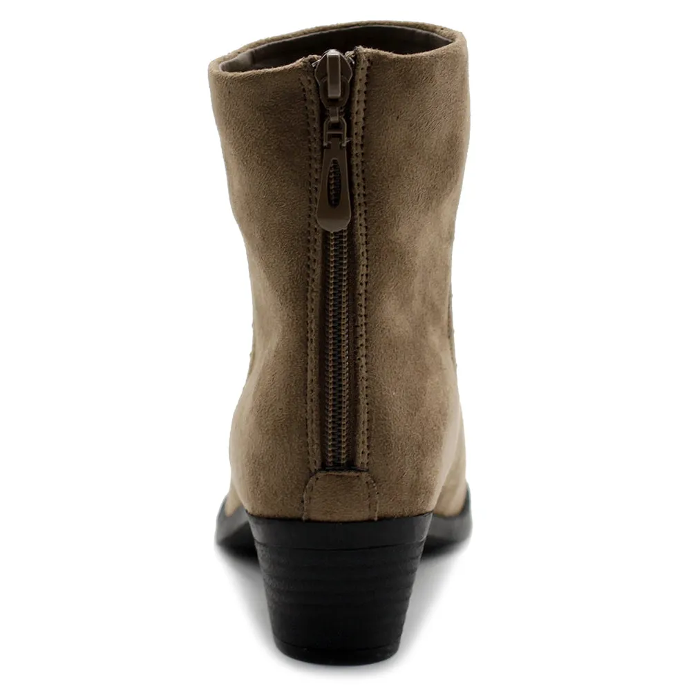 Ollio Women's Shoes Faux Suede Faux Leather Stud Stacked Heel Ankle Boots