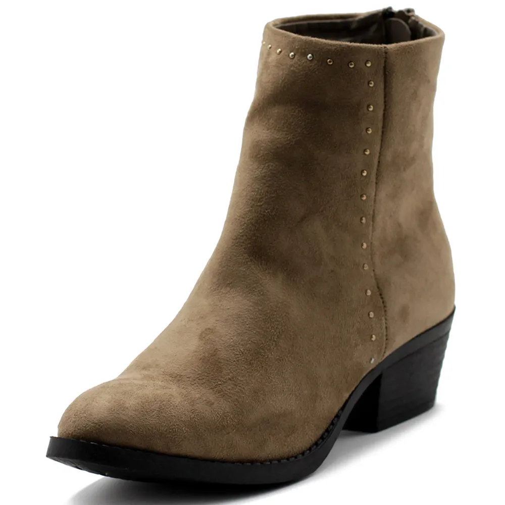 Ollio Women's Shoes Faux Suede Faux Leather Stud Stacked Heel Ankle Boots