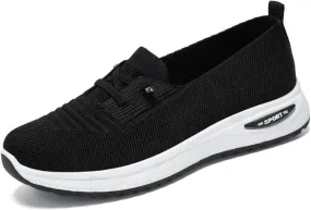 Orthopedic Sneakers for Women Slip On Lightweight Casual Loafers Breathable Mesh Knitted Woven Low Top Walking Shoes Arch Support Non-Slip Sneakers