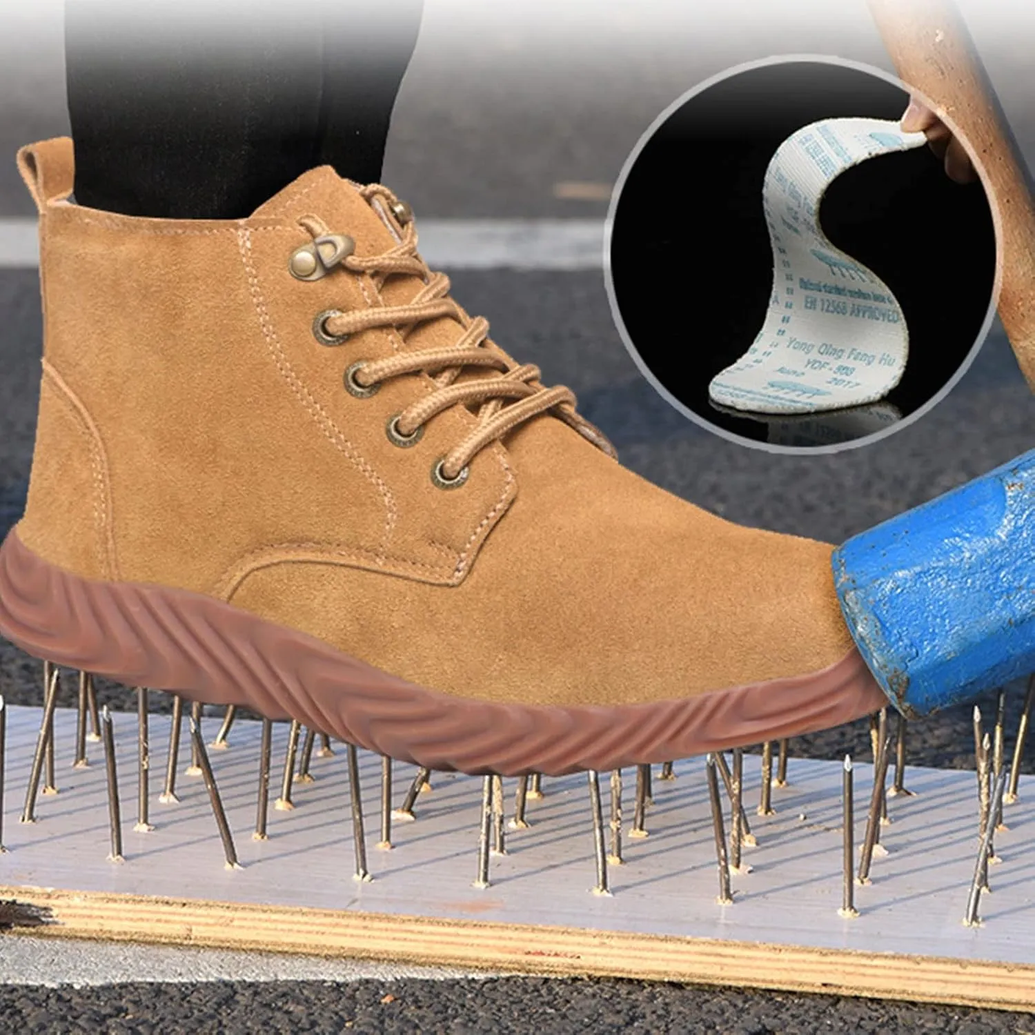 Safety Shoes Men Womens Steel Toe Cap Trainers Mens Womens Lightweight Breathable Safety Industrial Work Sneaker Anti- Smashing Anti-Puncture (Color : Brown, Size : 5.5 US)