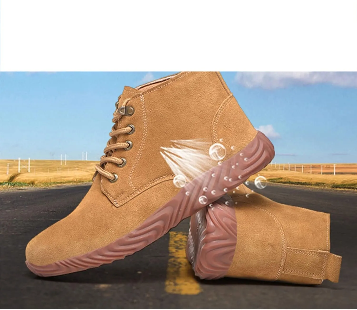 Safety Shoes Men Womens Steel Toe Cap Trainers Mens Womens Lightweight Breathable Safety Industrial Work Sneaker Anti- Smashing Anti-Puncture (Color : Brown, Size : 5.5 US)