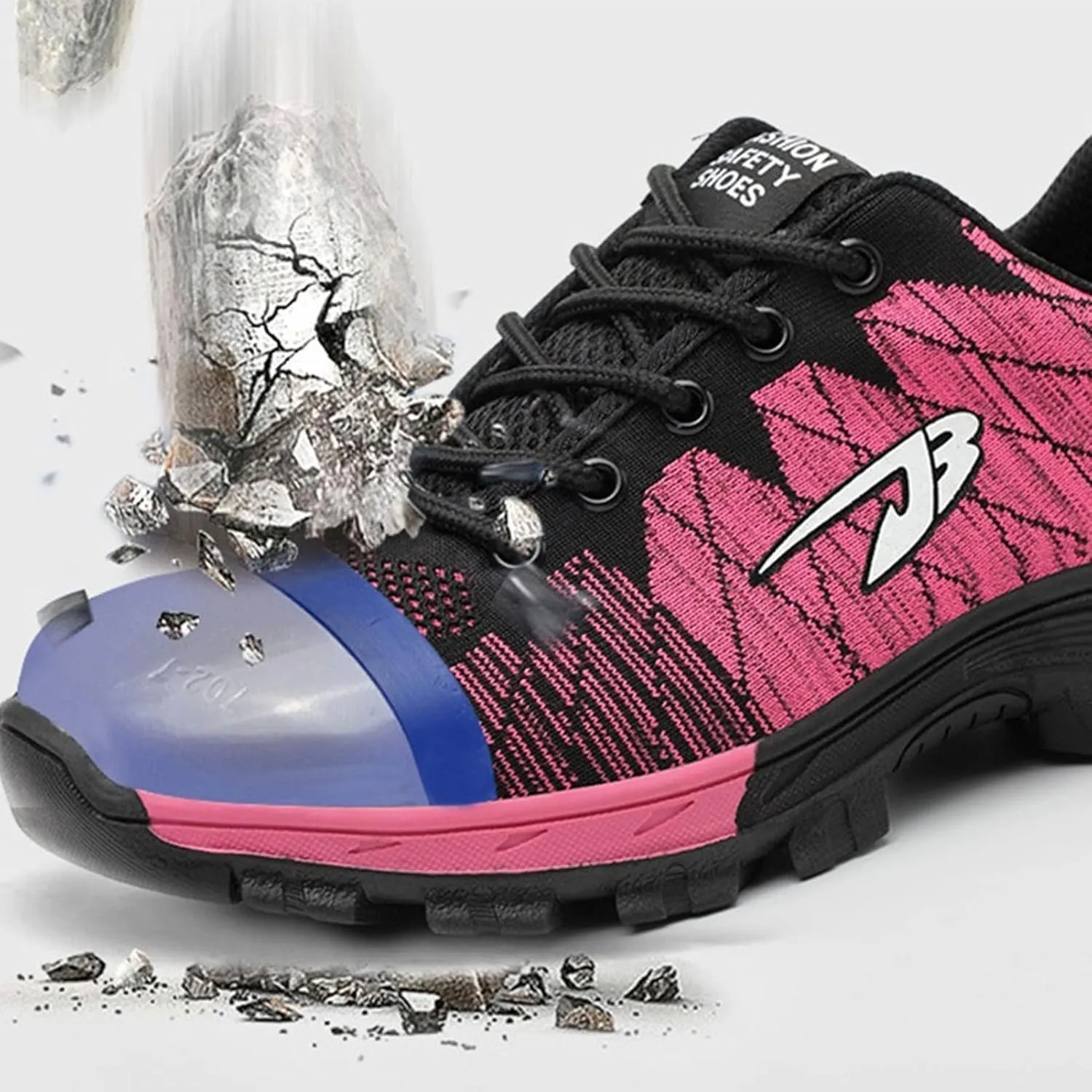 Safety Shoes Unisex Men Safety Trainers Women Steel Toe Cap Breathable Protective Work Shoes (Color : Pink, Size : 9 US)