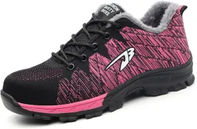 Safety Shoes Unisex Men Safety Trainers Women Steel Toe Cap Breathable Protective Work Shoes (Color : Pink, Size : 9 US)