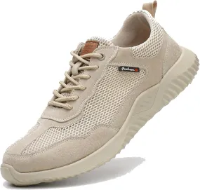 Safety Trainers Men Women Light Safety Shoes Steel Toe Cap Work Trainers for Industrial Protective (Color : Beige, Size : 36)