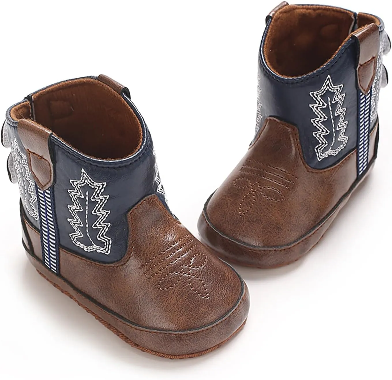 Toddler Infant Leather Soft Sole Cowboy Boots for Baby Boys Girls Newborn Prewalker Non Slip Shoes with Embroidery