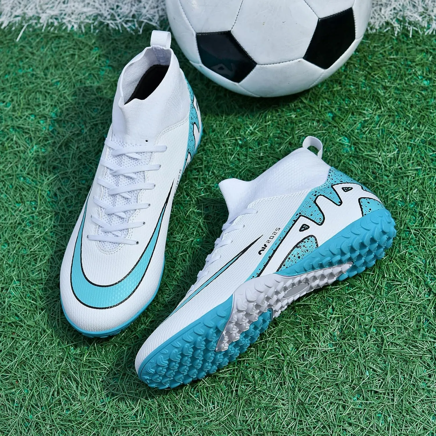 Turf Mens High-Top Soccer Cleats Womens Football Shoes for Boys Girls Beginners Lightweight Youth Professional Indoor Outdoor Black Purple Pink Beige