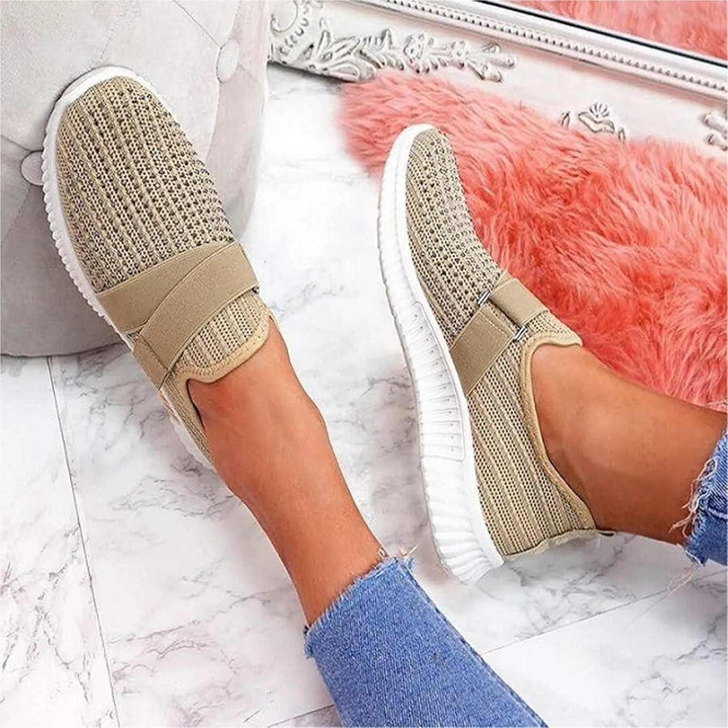 Women's Fashion Sneaker Womens Walking Shoes Slip On Fashion Platform Tennis Shoes Winter Loafers for Women Black Platform Sneakers for Women