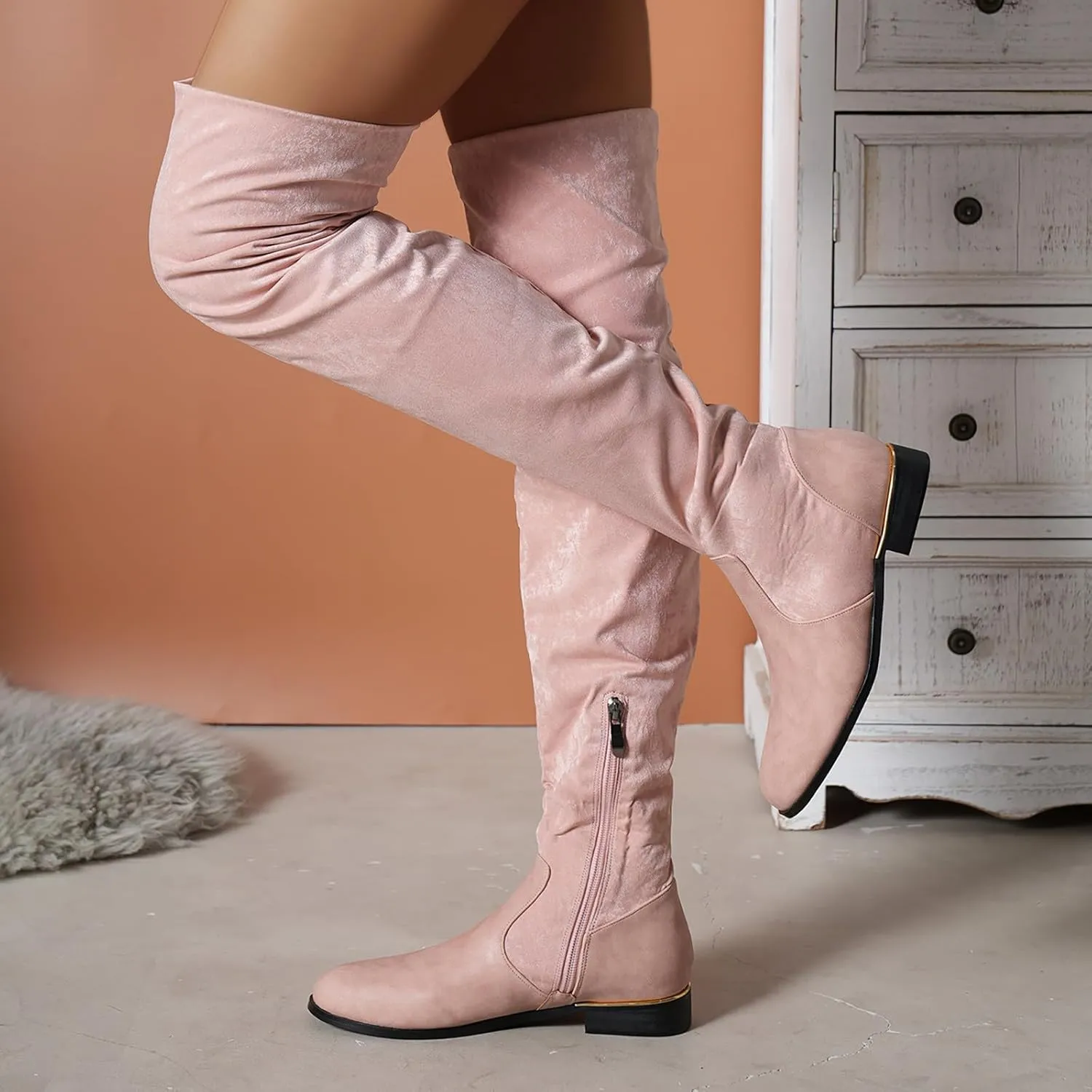 Women's Platform Over The Knee Thigh High Boots Chunky High Heels Square Toe Long Fall Y2K Boots Cowboy Side Zipper Rain