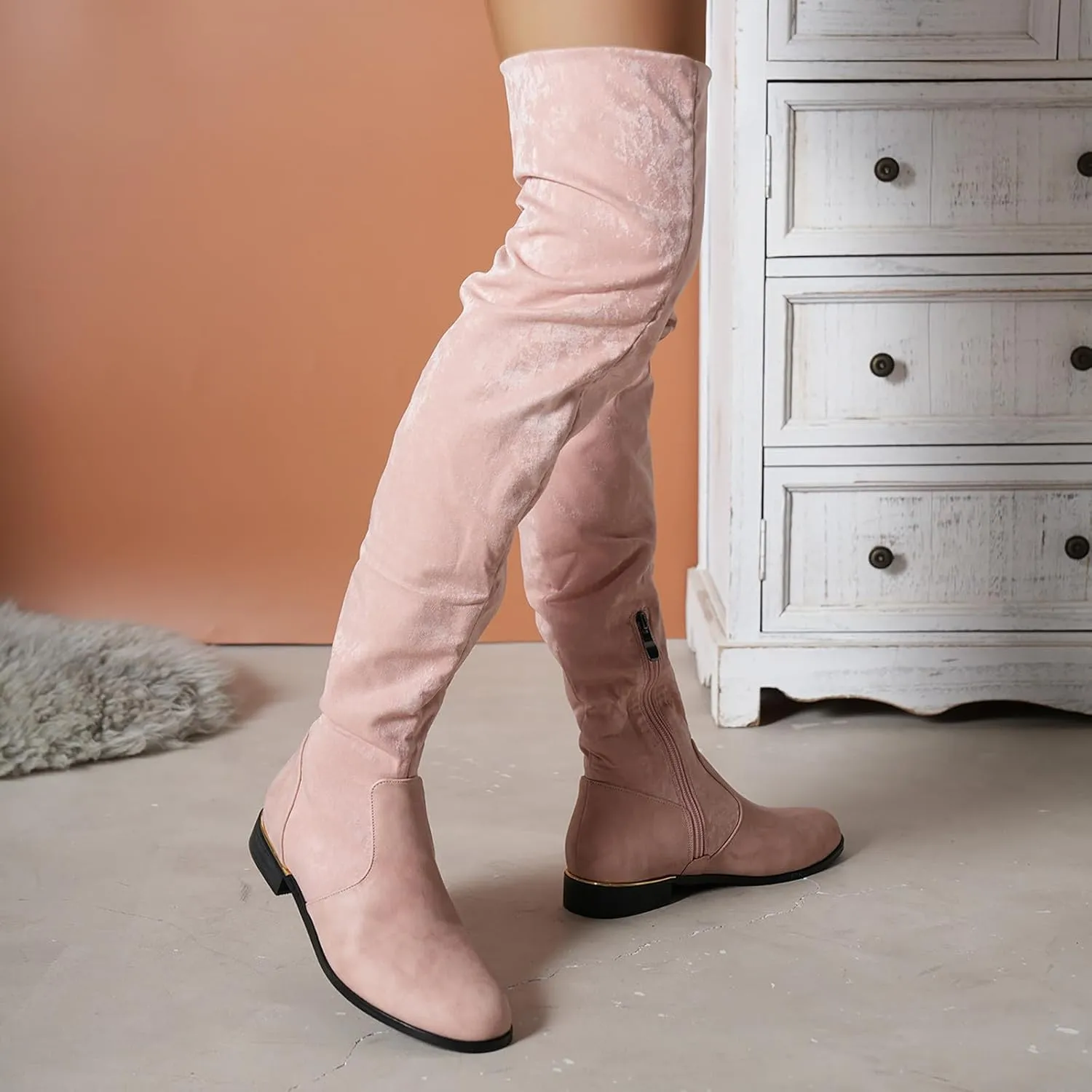Women's Platform Over The Knee Thigh High Boots Chunky High Heels Square Toe Long Fall Y2K Boots Cowboy Side Zipper Rain