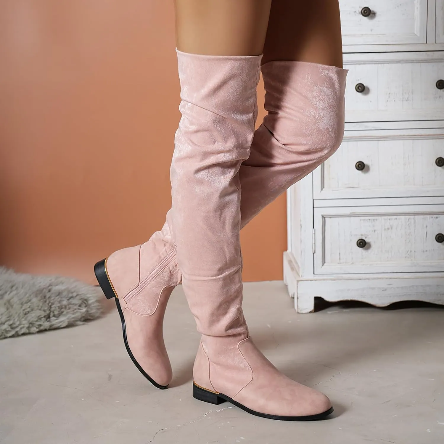 Women's Platform Over The Knee Thigh High Boots Chunky High Heels Square Toe Long Fall Y2K Boots Cowboy Side Zipper Rain