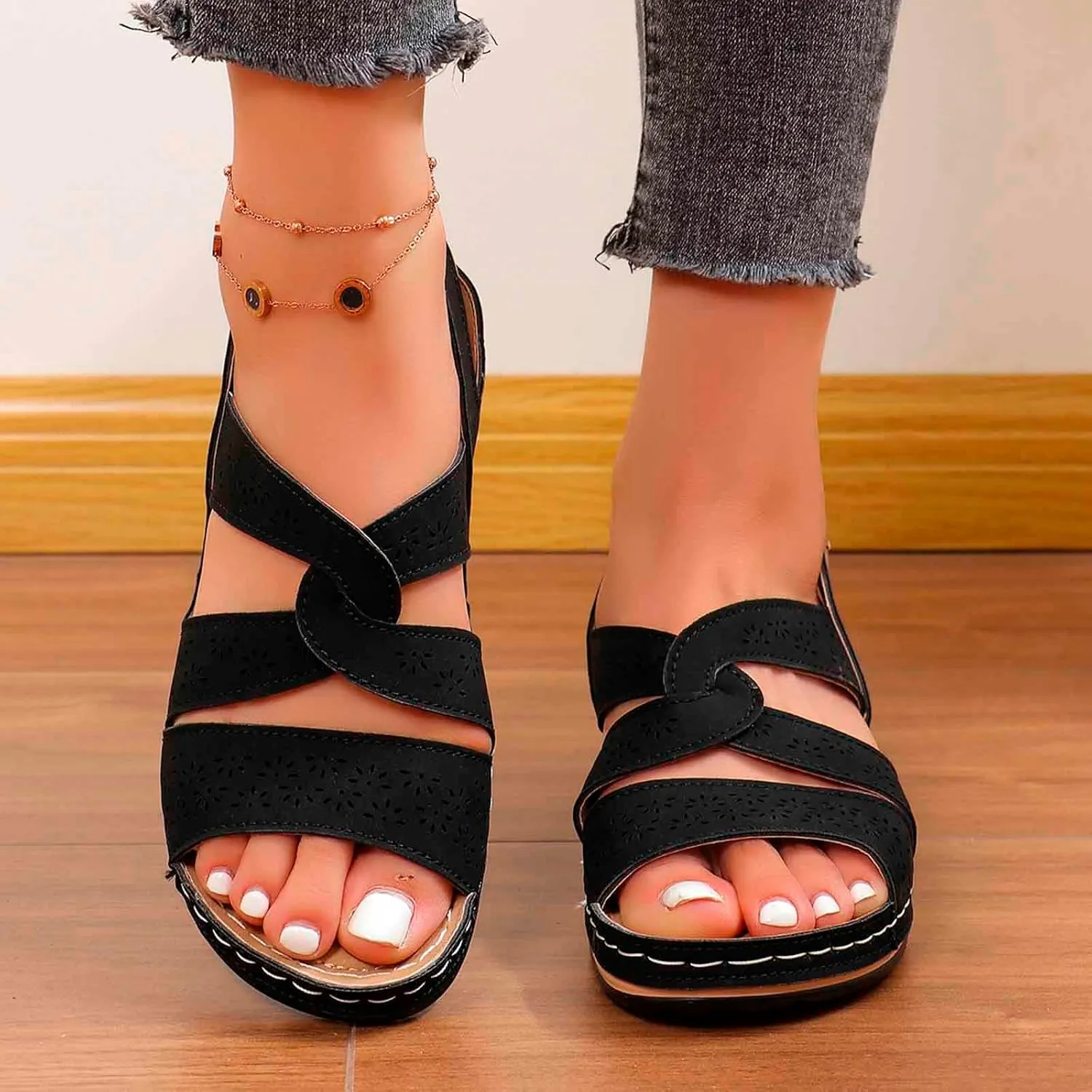 Women's Wedge Sandals Summer Open Toe Platform Espadrilles Casual Comfortable Walking Shoes for Outdoor Beach