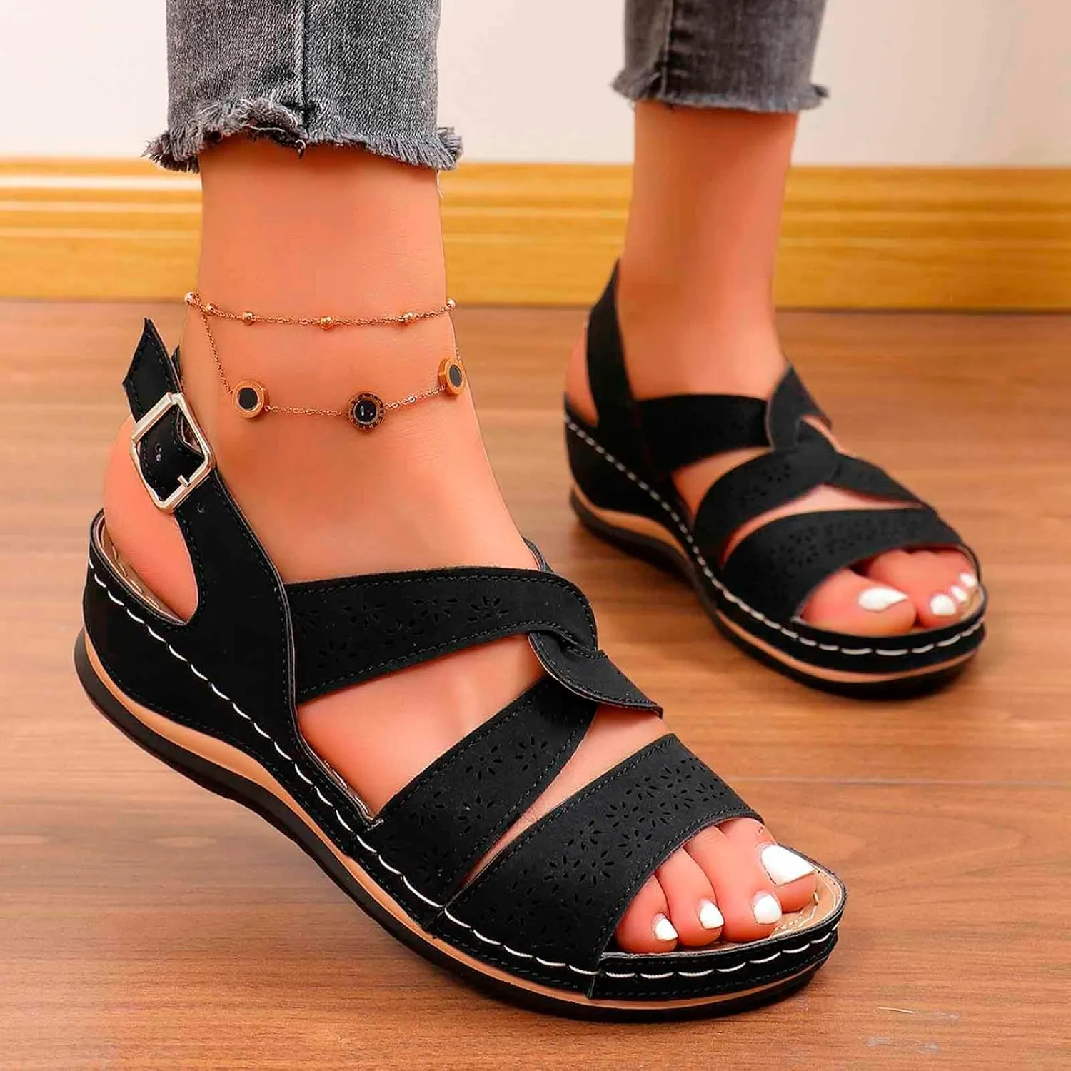 Women's Wedge Sandals Summer Open Toe Platform Espadrilles Casual Comfortable Walking Shoes for Outdoor Beach