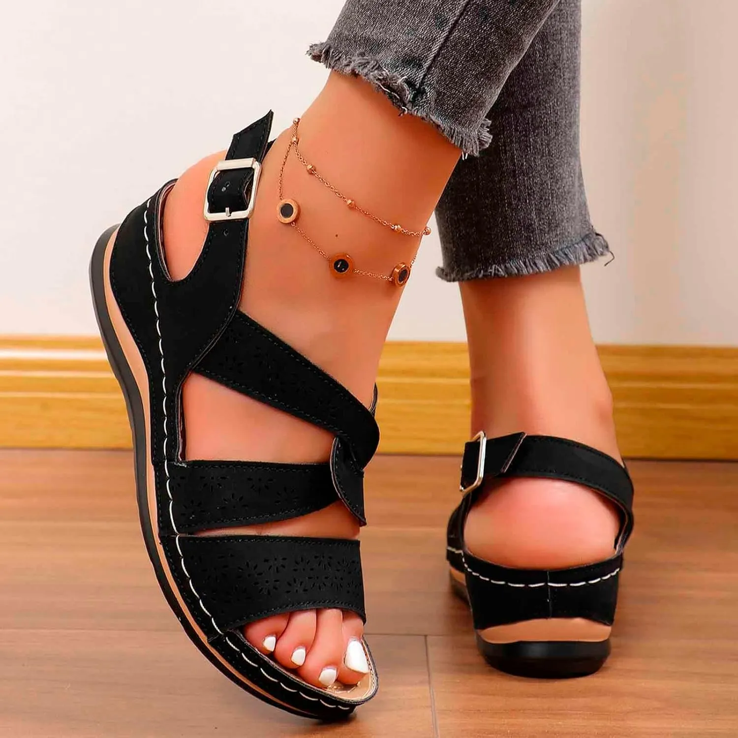 Women's Wedge Sandals Summer Open Toe Platform Espadrilles Casual Comfortable Walking Shoes for Outdoor Beach